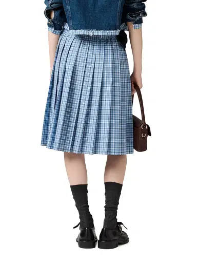 Miu Miu Women's Pleated Check Skirt - Blue | Thumbnail 4 Miu Miu Women's Pleated Check Skirt - Blue | Thumbnail 4