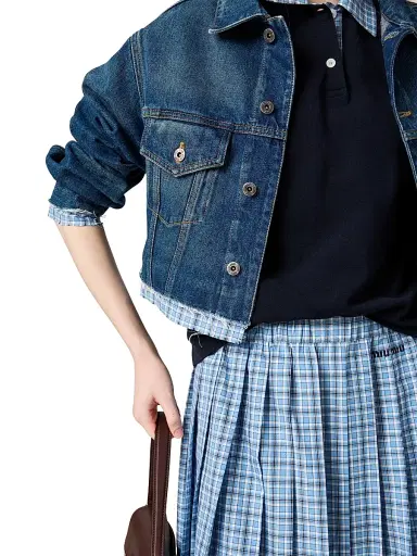 Miu Miu Women's Pleated Check Skirt - Blue | Thumbnail 5 Miu Miu Women's Pleated Check Skirt - Blue | Thumbnail 5
