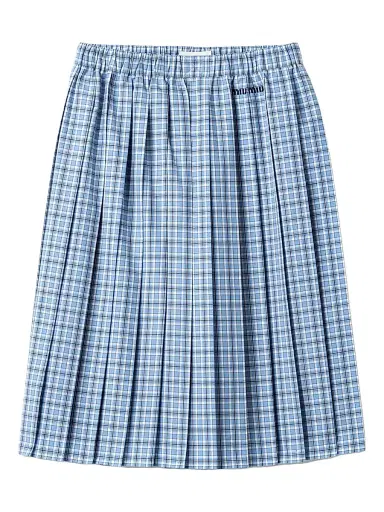 Miu Miu Women's Pleated Check Skirt - Blue | Thumbnail 1 Miu Miu Women's Pleated Check Skirt - Blue | Thumbnail 1