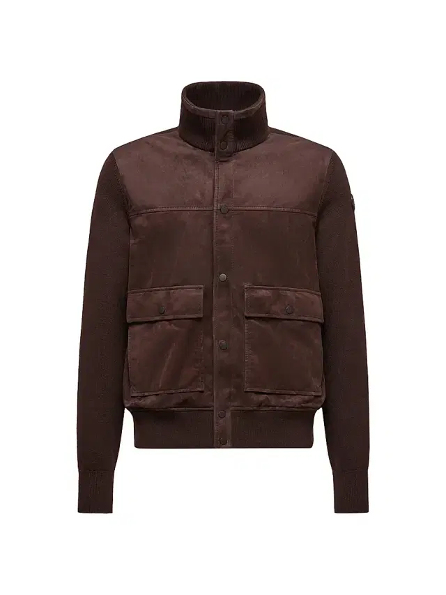 Men's Cardigan in Wool and Suede - Brown
