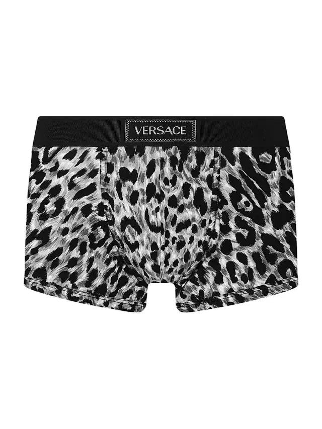 Men's Stretch Leopard Jersey Trunks - Grey Black