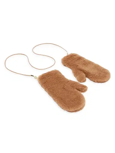Max Mara Women's Teddy Fabric Mittens - Camel - Size Medium | Thumbnail 2