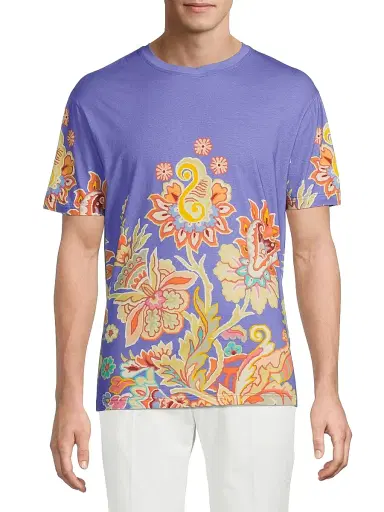 Etro Men's Paisley Cotton T-Shirt - Printed Azure Base | Thumbnail 3 Etro Men's Paisley Cotton T-Shirt - Printed Azure Base | Thumbnail 3