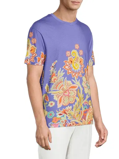 Etro Men's Paisley Cotton T-Shirt - Printed Azure Base | Thumbnail 4 Etro Men's Paisley Cotton T-Shirt - Printed Azure Base | Thumbnail 4