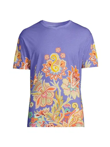 Etro Men's Paisley Cotton T-Shirt - Printed Azure Base | Thumbnail 1 Etro Men's Paisley Cotton T-Shirt - Printed Azure Base | Thumbnail 1