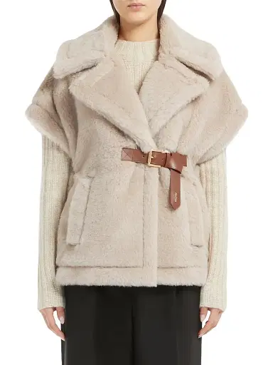 Max Mara Women's Cape in Alpaca and Wool Teddy Fabric - Beige - Size Medium | Thumbnail 2 Max Mara Women's Cape in Alpaca and Wool Teddy Fabric - Beige - Size Medium | Thumbnail 2