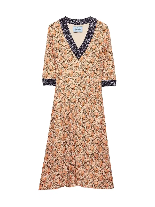 Women's Printed Georgette Dress - Orange