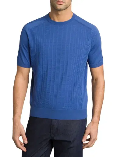Stefano Ricci Men's Silk and Cotton Superior Crewneck Sweater - Blue | Thumbnail 2 Stefano Ricci Men's Silk and Cotton Superior Crewneck Sweater - Blue | Thumbnail 2