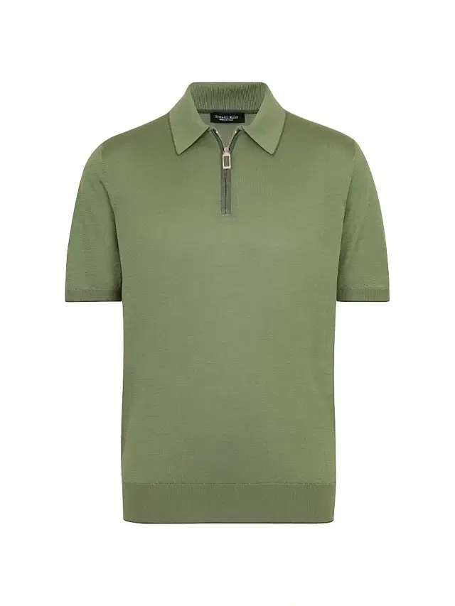 Stefano Ricci Men's Silk and Crocodile Leather Knit Zip Polo - Green