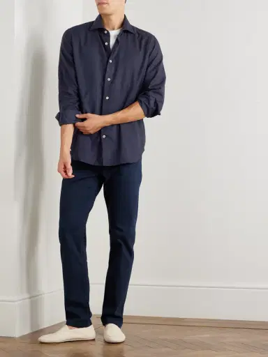 ELEVENTY Slim-Fit Herringbone Cotton and Lyocell-Blend Shirt - Men | Thumbnail 2