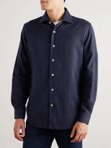 ELEVENTY Slim-Fit Herringbone Cotton and Lyocell-Blend Shirt - Men | Thumbnail 3
