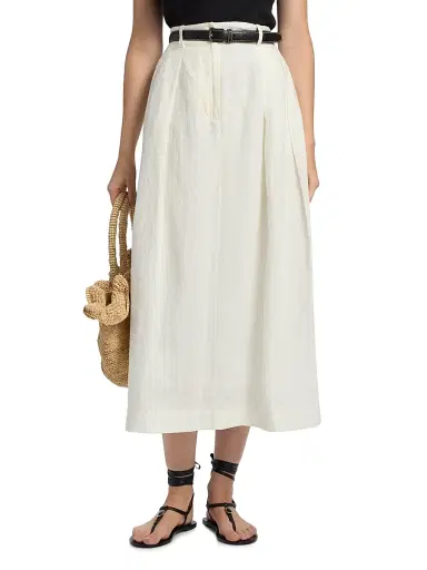 Jenni Kayne Women's Annabel Linen Midi-Skirt - Ivory - Size Large | Thumbnail 3