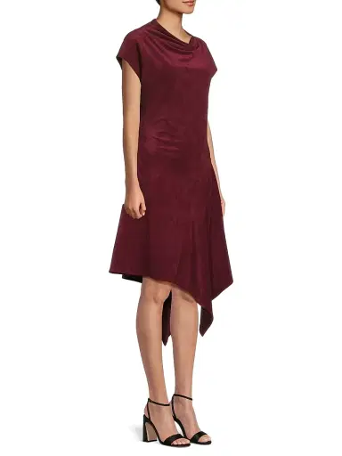 Natori Women's Vegan Luxe Suede Asymmetric Drape Neck Dress - Ruby - Size 12 | Thumbnail 4