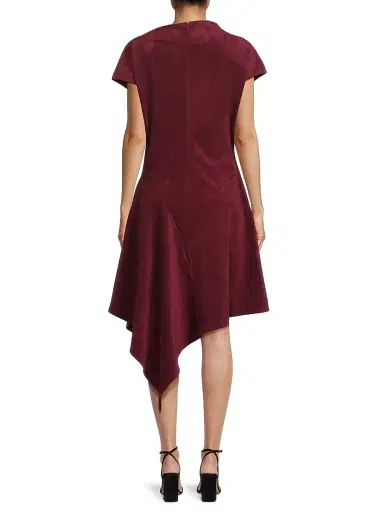 Natori Women's Vegan Luxe Suede Asymmetric Drape Neck Dress - Ruby - Size 12 | Thumbnail 5