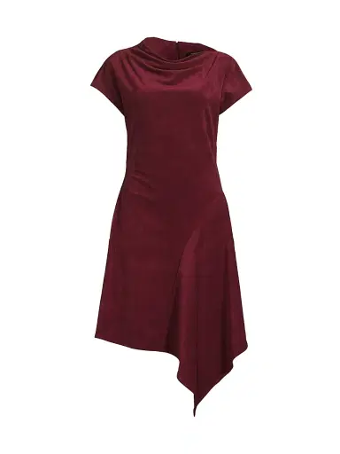 Natori Women's Vegan Luxe Suede Asymmetric Drape Neck Dress - Ruby - Size 12 | Thumbnail 1
