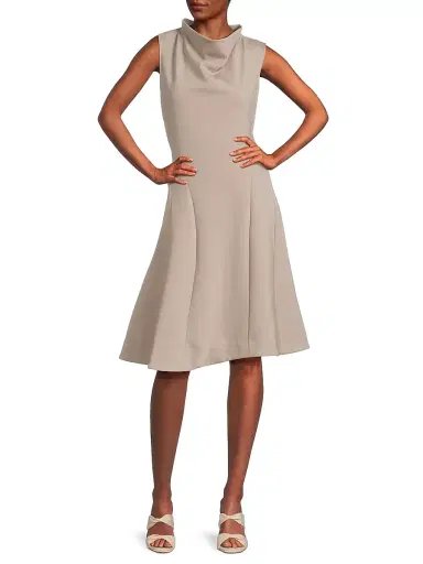 Natori Women's Techno Crepe Funnel Neck Dress - Taupe - Size 10 | Thumbnail 2 Natori Women's Techno Crepe Funnel Neck Dress - Taupe - Size 10 | Thumbnail 2