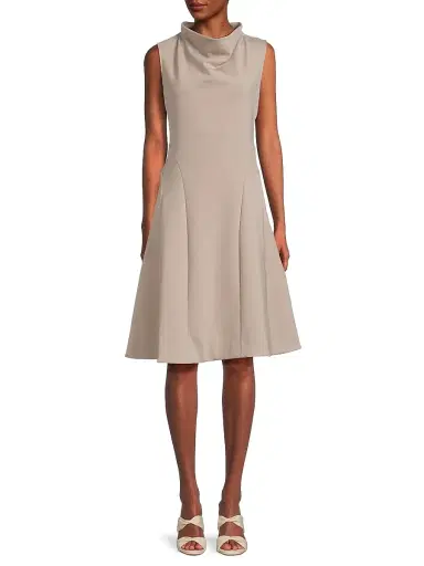 Natori Women's Techno Crepe Funnel Neck Dress - Taupe - Size 10 | Thumbnail 3 Natori Women's Techno Crepe Funnel Neck Dress - Taupe - Size 10 | Thumbnail 3