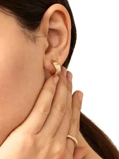 Oradina Women's 14K Yellow Gold Linear Band Hoops - Gold | Thumbnail 3