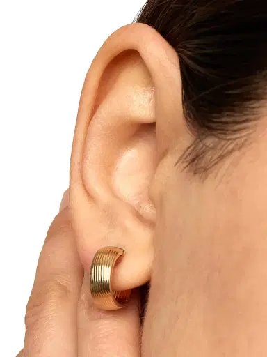 Oradina Women's 14K Yellow Gold Linear Band Hoops - Gold | Thumbnail 4