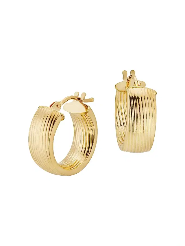 Women's 14K Yellow Gold Linear Band Hoops - Gold