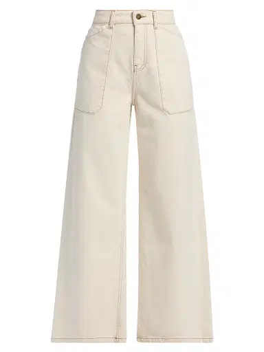 Ba&sh Women's Mallou Cotton High-Rise Wide-Leg Jeans - Ecru - Size XL | Thumbnail 1 Ba&sh Women's Mallou Cotton High-Rise Wide-Leg Jeans - Ecru - Size XL | Thumbnail 1