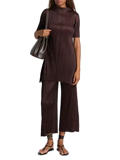 Pleats Please Issey Miyake Women's Monthly Colors: July Pleated Shirt - Dark Brown | Thumbnail 2