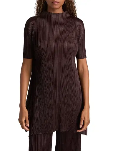 Pleats Please Issey Miyake Women's Monthly Colors: July Pleated Shirt - Dark Brown | Thumbnail 3