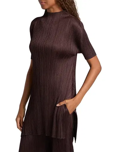 Pleats Please Issey Miyake Women's Monthly Colors: July Pleated Shirt - Dark Brown | Thumbnail 4