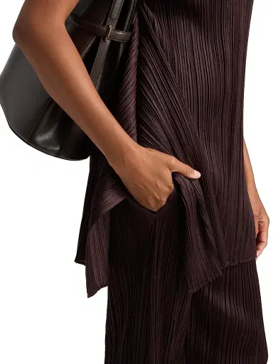 Pleats Please Issey Miyake Women's Monthly Colors: July Pleated Shirt - Dark Brown | Thumbnail 6