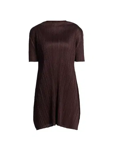 Pleats Please Issey Miyake Women's Monthly Colors: July Pleated Shirt - Dark Brown | Thumbnail 1