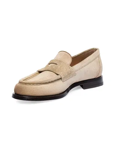 Santoni Women's Airglow Suede Penny Loafers - Beige - Size 11.5 | Thumbnail 4 Santoni Women's Airglow Suede Penny Loafers - Beige - Size 11.5 | Thumbnail 4
