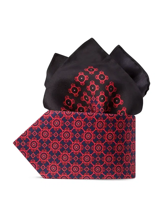 Men's Luxury Silk Tie Set - Blue Red