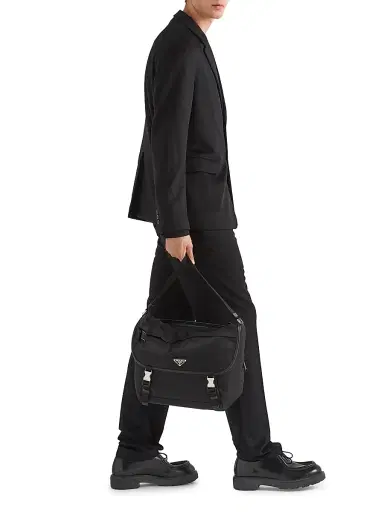 Prada Men's Re-Nylon and Saffiano Leather Shoulder Bag - Black | Thumbnail 2 Prada Men's Re-Nylon and Saffiano Leather Shoulder Bag - Black | Thumbnail 2