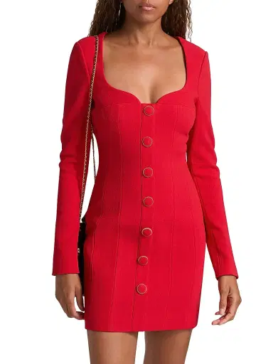 Rebecca Vallance Women's Cameron Tailored Button-Front Minidress - Red - Size 6 | Thumbnail 3