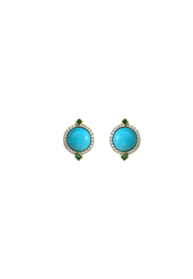 Wish Fine Jewelry 18KT Arizona Turquoise Earring 4,98 ctsEmerald 0,184 cts Diamond 0,350 cts.