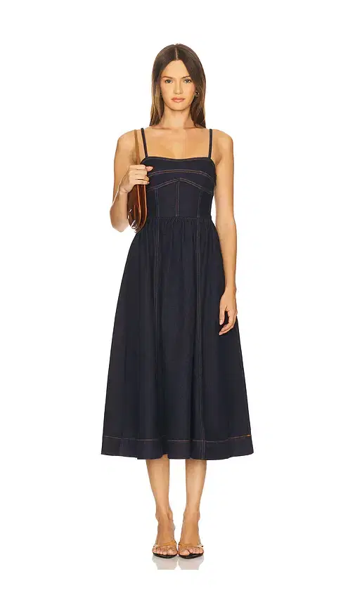 susana monaco Denim Corset Midi Dress