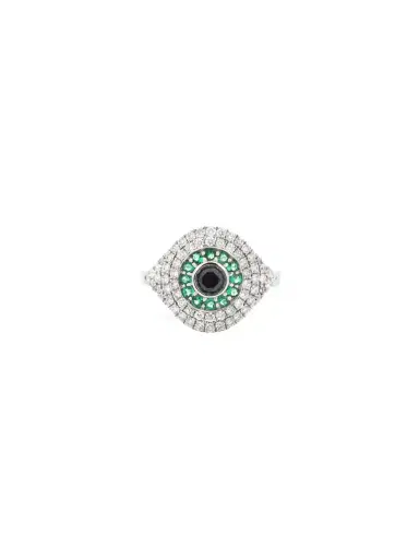 Wish Fine Jewelry 0.90ct Diamond Emerald 18K Gold Evil Eye Ring | Thumbnail 3 Wish Fine Jewelry 0.90ct Diamond Emerald 18K Gold Evil Eye Ring | Thumbnail 3
