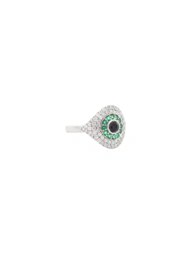 Wish Fine Jewelry 0.90ct Diamond Emerald 18K Gold Evil Eye Ring | Thumbnail 4 Wish Fine Jewelry 0.90ct Diamond Emerald 18K Gold Evil Eye Ring | Thumbnail 4