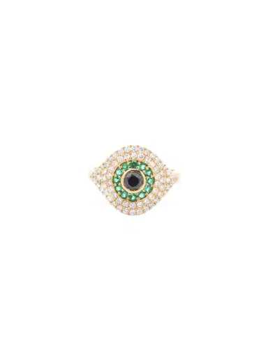 Wish Fine Jewelry 0.90ct Diamond Emerald 18K Gold Evil Eye Ring | Thumbnail 1 Wish Fine Jewelry 0.90ct Diamond Emerald 18K Gold Evil Eye Ring | Thumbnail 1