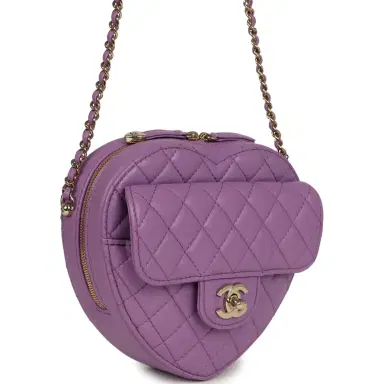 Chanel Chanel CC In Love Large Heart Bag with Chain Purple Lambskin Light Gold Hardware | Thumbnail 2 Chanel Chanel CC In Love Large Heart Bag with Chain Purple Lambskin Light Gold Hardware | Thumbnail 2