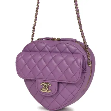 Chanel Chanel CC In Love Large Heart Bag with Chain Purple Lambskin Light Gold Hardware | Thumbnail 3 Chanel Chanel CC In Love Large Heart Bag with Chain Purple Lambskin Light Gold Hardware | Thumbnail 3