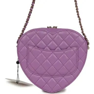 Chanel Chanel CC In Love Large Heart Bag with Chain Purple Lambskin Light Gold Hardware | Thumbnail 5 Chanel Chanel CC In Love Large Heart Bag with Chain Purple Lambskin Light Gold Hardware | Thumbnail 5