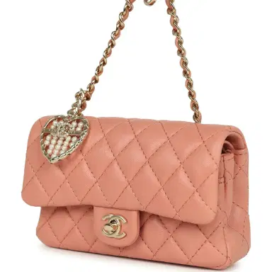 Chanel Chanel Nano Classic Double Flap Bag Charm Pink Lambskin Light Gold Hardware | Thumbnail 5 Chanel Chanel Nano Classic Double Flap Bag Charm Pink Lambskin Light Gold Hardware | Thumbnail 5