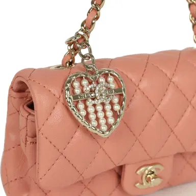 Chanel Chanel Nano Classic Double Flap Bag Charm Pink Lambskin Light Gold Hardware | Thumbnail 6 Chanel Chanel Nano Classic Double Flap Bag Charm Pink Lambskin Light Gold Hardware | Thumbnail 6