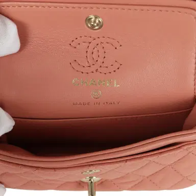 Chanel Chanel Nano Classic Double Flap Bag Charm Pink Lambskin Light Gold Hardware | Thumbnail 8 Chanel Chanel Nano Classic Double Flap Bag Charm Pink Lambskin Light Gold Hardware | Thumbnail 8