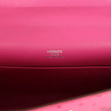 HERMÈS Pre-owned Hermes Kelly Pochette Fuchsia Ostrich Palladium Hardware | Thumbnail 7 HERMÈS Pre-owned Hermes Kelly Pochette Fuchsia Ostrich Palladium Hardware | Thumbnail 7