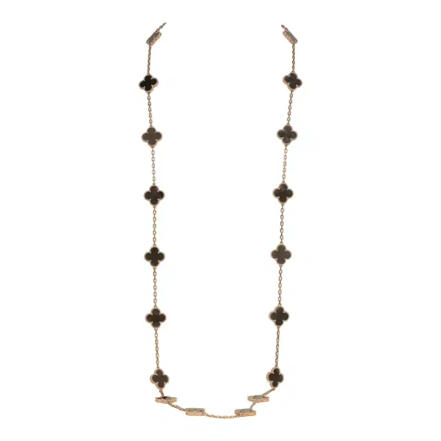 Van Cleef & Arpels Van Cleef & Arpels Vintage Alhambra 20 Motif Long Necklace Silver Obsidian & 18K Rose Gold Hardware