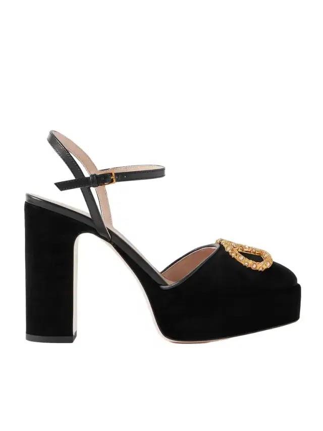 Vlogo 105 Embellished Leather-trimmed Velvet Platform Pumps