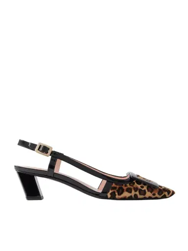 Roger Vivier Belle Vivier 45 Patent Leather-trimmed Leopard-print Pony Hair Slingback Pumps | Thumbnail 1 Roger Vivier Belle Vivier 45 Patent Leather-trimmed Leopard-print Pony Hair Slingback Pumps | Thumbnail 1
