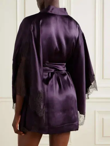 Carine Gilson Belted Lace-trimmed Silk-satin Robe | Thumbnail 3